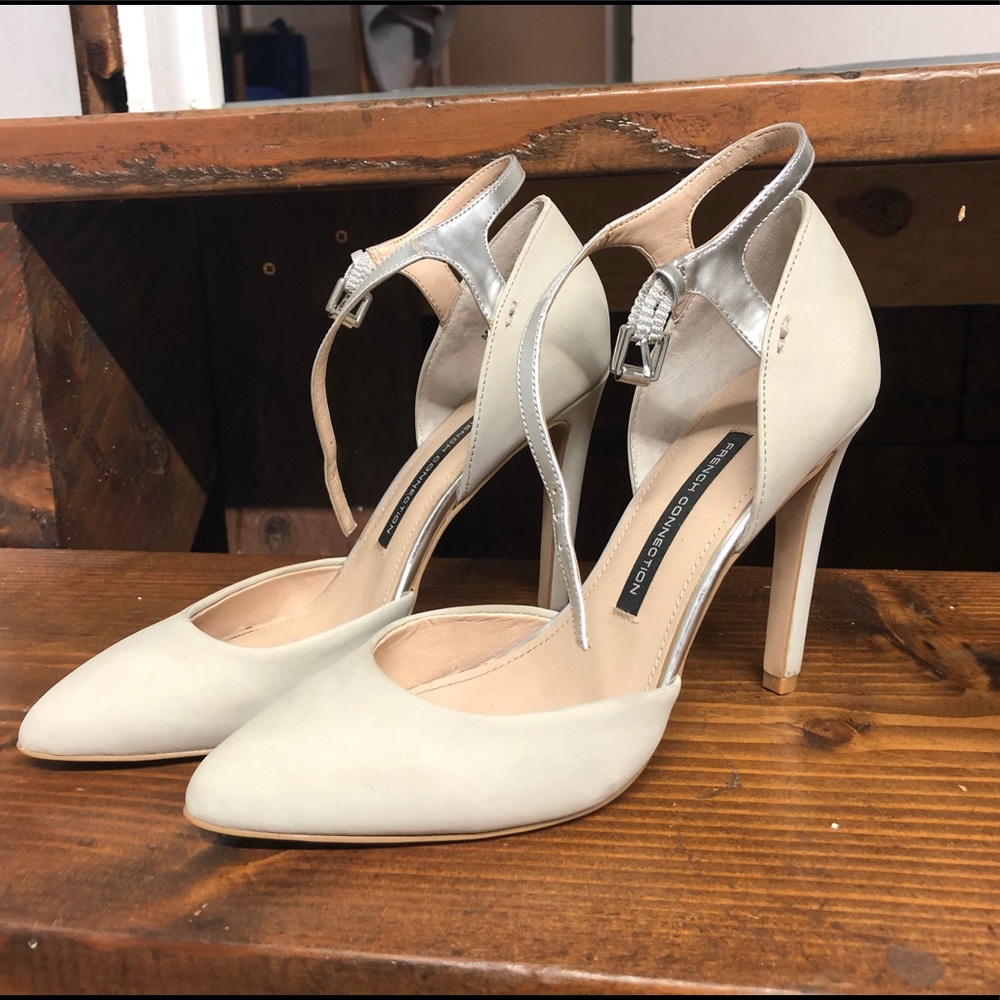 Light Grey Leather Ankle Strap Pump